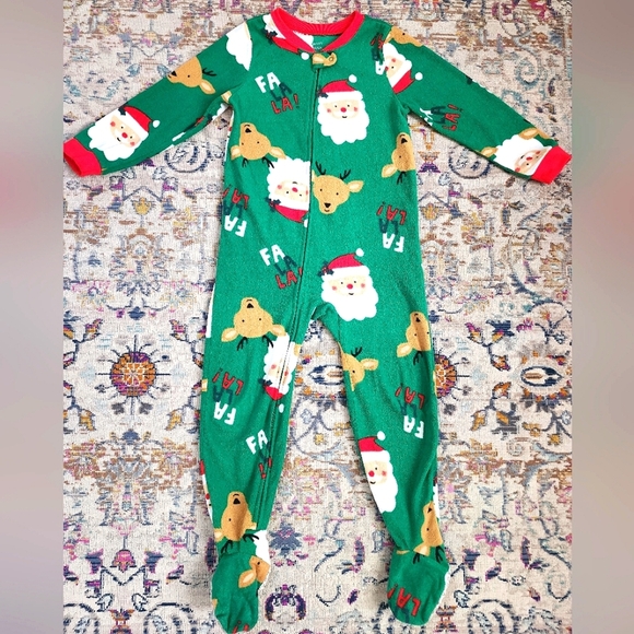 Carters Kids Christmas Green/Red Fleece Footed Pajama Blanket Sleeper, sz 5t/5a - Picture 1 of 12